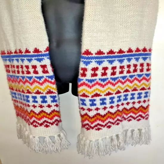 D&Y Knit Knitted Ski Scarf FAIR ISLE Geometric Winter Holiday FRINGE 90" X 16"