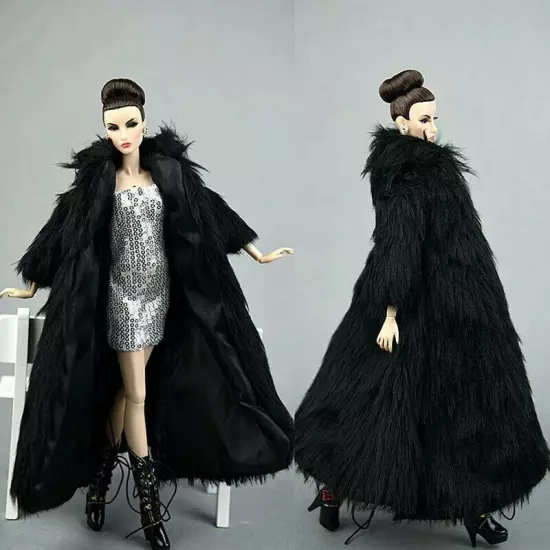 Doll Accessories Set For 11.5" 1/6 Doll Parka Dress Winter Long Fur Coat Clothes