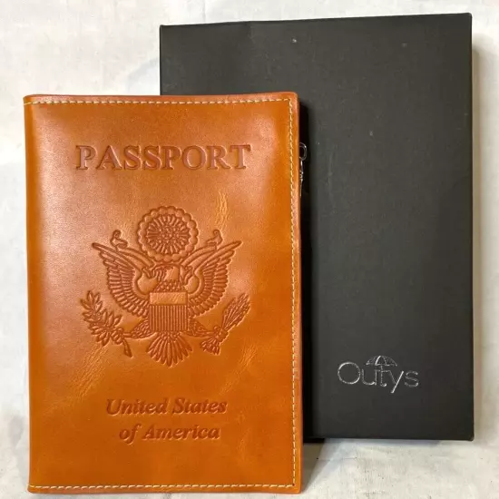 NEW TOP QUALITY OUTYS BROWN LEATHER PASSPORT COVER BOOK ID TRAVEL ORGANIZER