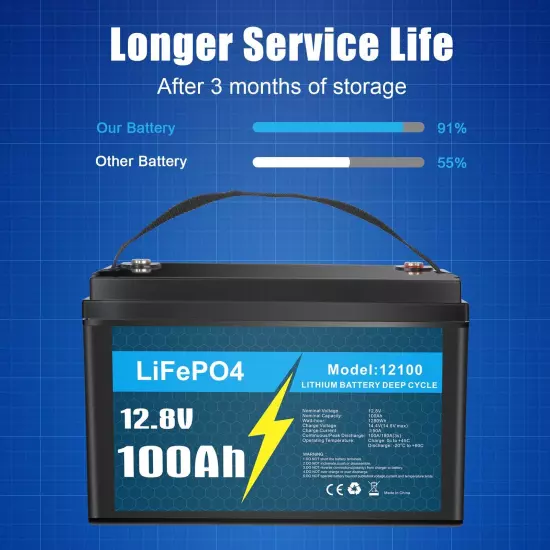 12V 100Ah LiFePO4 Lithium Battery BMS for Solar RV Off-grid Trolling Motor Boat