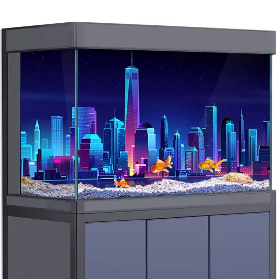 Aquarium Background Sticker, Night View City Fish Tank Decorations Poster