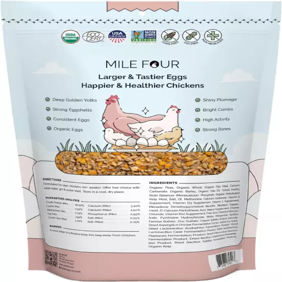 Organic Chicken Feed | Layer (20+ Week) Chickens | 2 Lbs. | Organic, Non-Gmo, Co