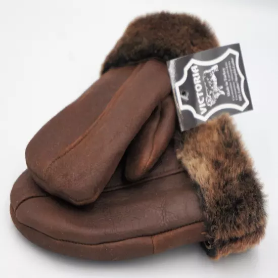 REAL GENUINE 100% SHEEPSKIN SHEARLING LEATHER MITTENS UNISEX WHISKEY BROWN S-2XL