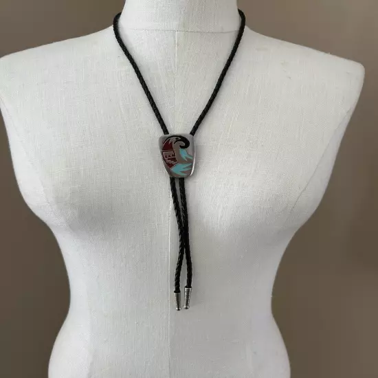 Vintage Bolo Tie Silver Enamel