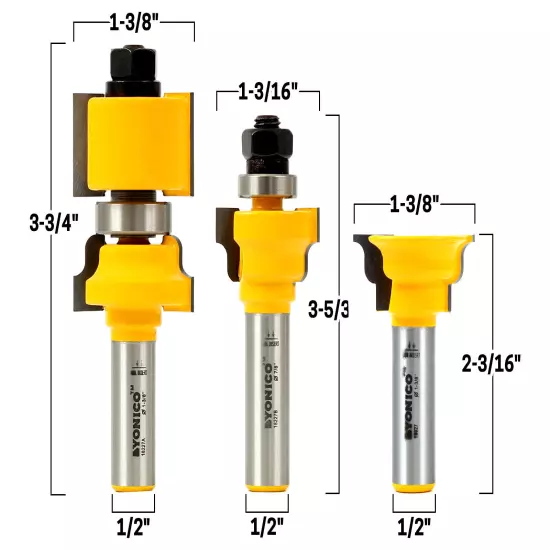 3 Bit Window Sash Router Bit Set - 1/2" Shank - Yonico 18327