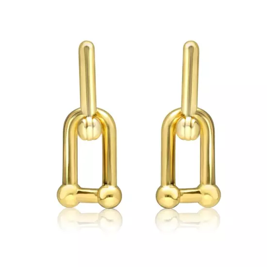 U-Shape Ball Chain Chunky Gold Plated Earring Gold and Silver Color -