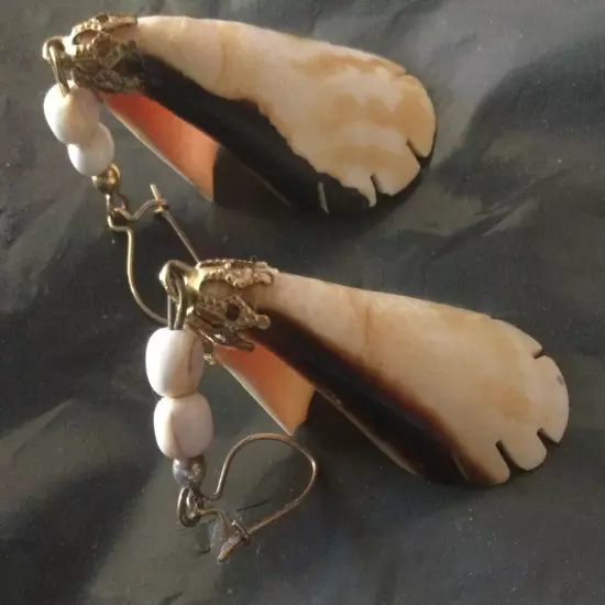 White Cone Shell Dangle Earrings Hawaii Pierced Gold Wire