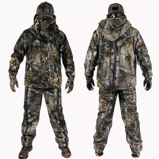 Bionic Camouflage Hunting Clothes Green Leaf Breathable Jacket Pants Hat suit