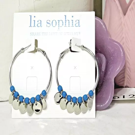 Beautiful Lia Sophia "JAMBOREE" Hoop Pierced Earrings, 1-5/8" Diameter, NWT