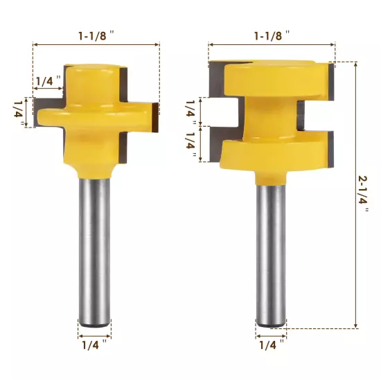 2x Tongue and Groove Router Bit Set 1/4" Shank T-type Woodwork Milling Cutterφ