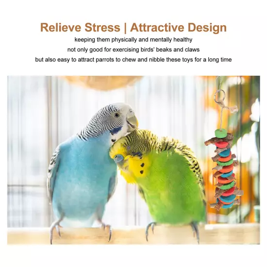 Parrot Chewing Toys Natural Bark Relieve Stress Colorful Wood Hanging Chewing