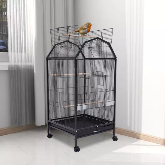 39.9'' Bird Cage Large Play Top Parrot Finch Cage Pet Supply Easy Assemble Black