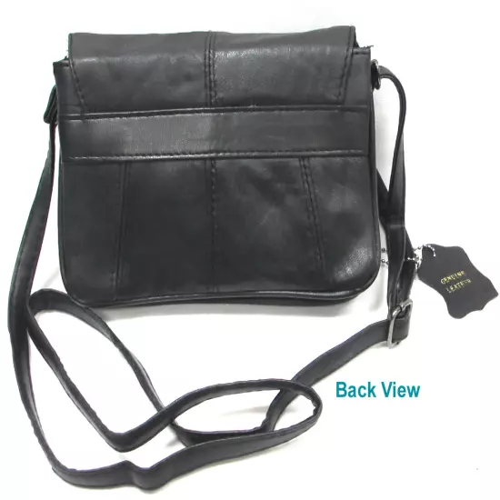 Classic 6Pocket Soft Slim Small Leather Everyday Purse Shoulder Cross Body Black