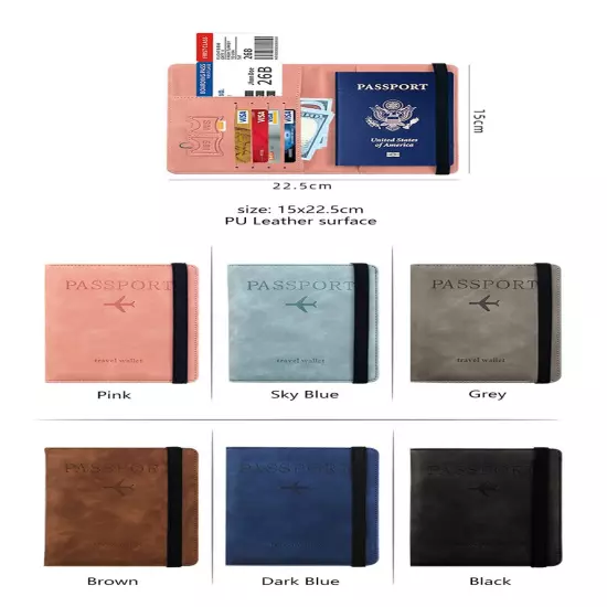 RFID Pu Leather Strap Passport Bag Holder Multi-Function ID Bank Card Wallet