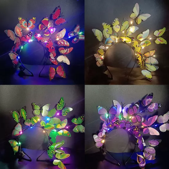 Women Girls Glowing LED Fairy Butterfly Party Hair Head Band Headband Hair Hoop