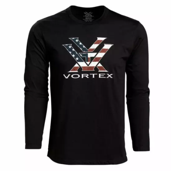 VORTEX Men's Stars and Stripes Black Long Sleeve T-Shirt (221-08-BLK)