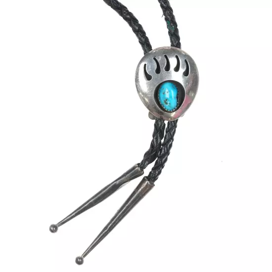 40" Sterling and turquoise Navajo claw shadowbox bolo tie