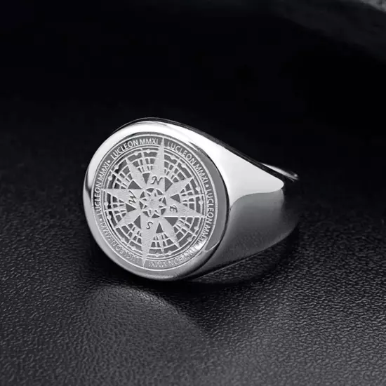 Valily Mens Compass Ring Gold Stainless Steel fashion Navigator Jewelry for Men