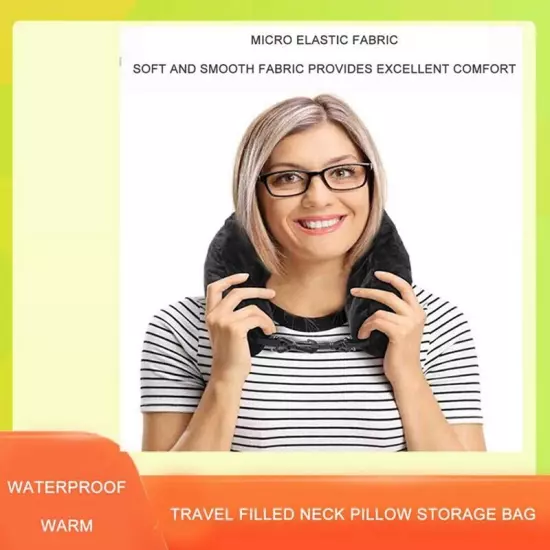 Portable Travel Neck Pillow Storage Bag Car Airplane Headrest Pillow O2O61167