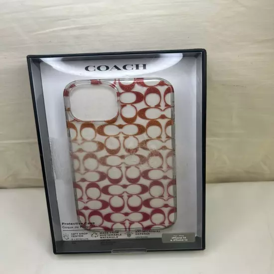 NEW Authentic Coach Case iPhone 14 & 13 Clear Logo Gradient Red Pink Orange