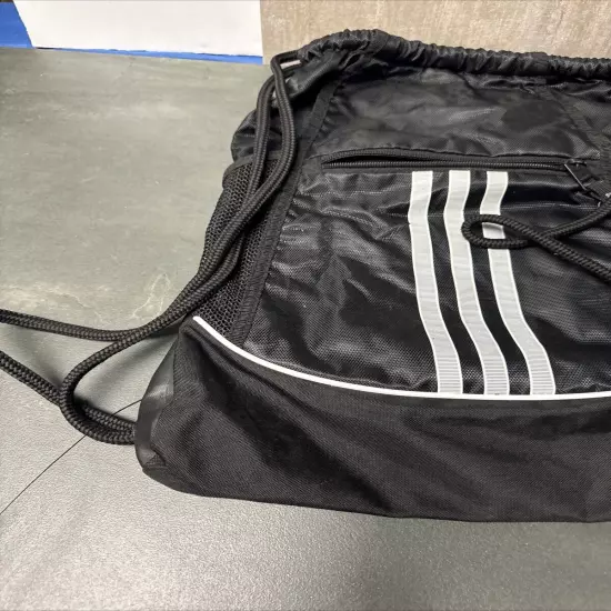 U4 Adidas Sackpack Backpack Sports Bag Black W/ White Accents Tb2