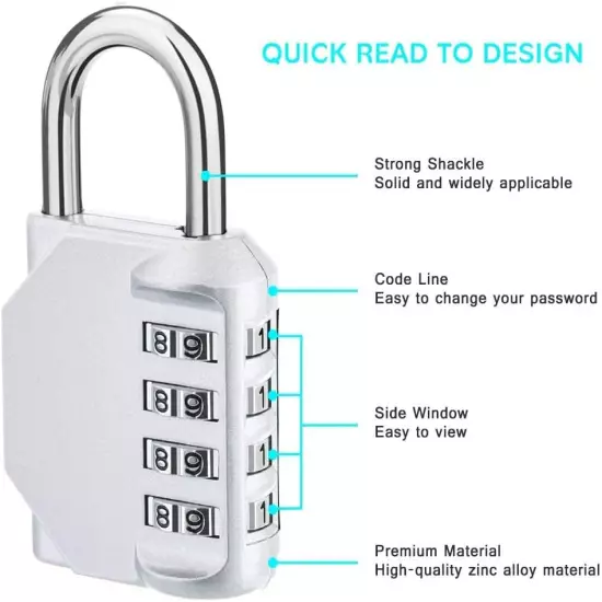 Combination Locker Lock, 4 Digit Outdoor Padlock for Gym, School, Gates, Doors, 