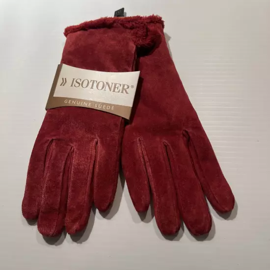 Isotoner Leathers Red L - Leather Fleece Lined Gloves NWT