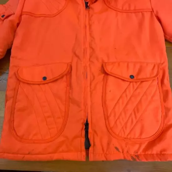 Vtg Ideal Mens Hunting Jacket Orange Large Padded Shoulder Arm & Back Pockets