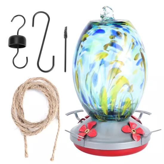 Q2)Hummingbirds Water Feeder Colorful Painting Glass Bird Feeding Tool For