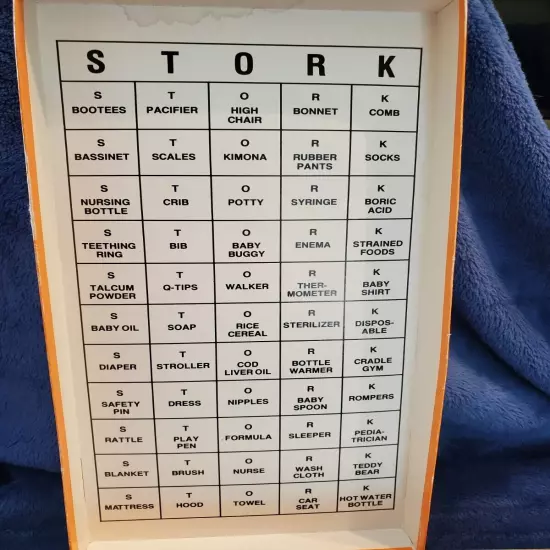 Baby Shower Game Stork Bingo Complete w Instructions Classic Vintage Retro Party