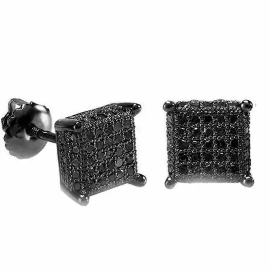 1Ct Round Cut Lab Created Diamond Men's Square Stud Earring 14K Black Gold Over