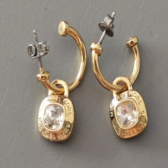 Women's Michael Kors Square Drops Gold Tone Logo Accent Earrings