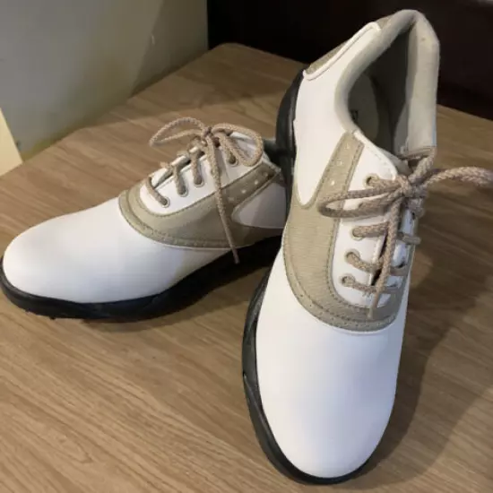 FOOTJOY GreenJoys White w/Thin Tan Saddle Golf Shoes Women's 7 48401