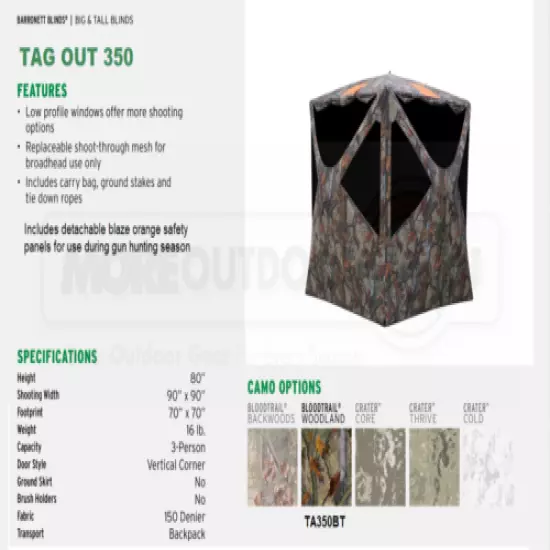 TA350BT Barronett Blinds 3-Person Tag Out Woodland Pop Up Hunt Ground Blind 