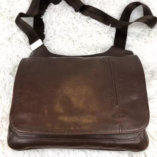 Rare All Leather Tumi Shoulder Bag Flap Brown Men'S