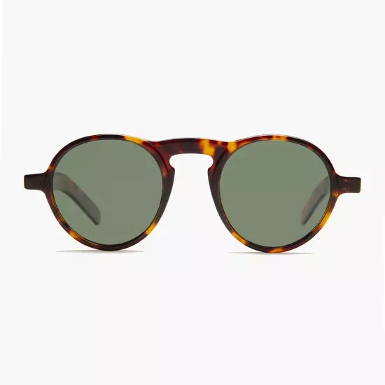 Round Tortoise Sunglass with Green Polarized Lens Brown - Miami