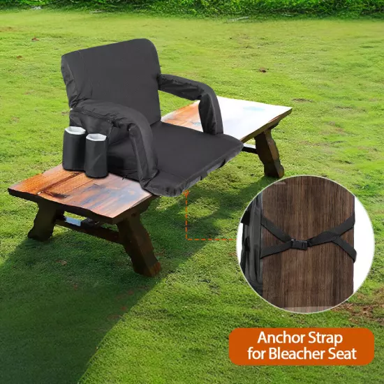 Reclining Stadium Seat for Bleachers with Padded Backrest Adjustable Armrests