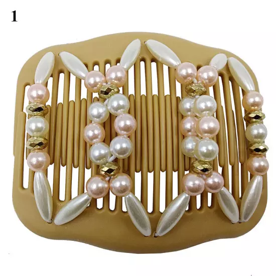 Womens Magic Slide Hair Elastic Double Beads Easy Stretchy Hair Comb Clips Pins│