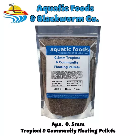 0.5mm Tropical & Community Floating Pellets for Tetras, Guppies, & Platys. WL