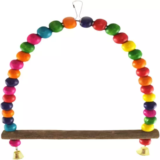 Colorful Parakeet Swing Toy with Bells Cockatiel Lovebird Budgie Wooden Perch