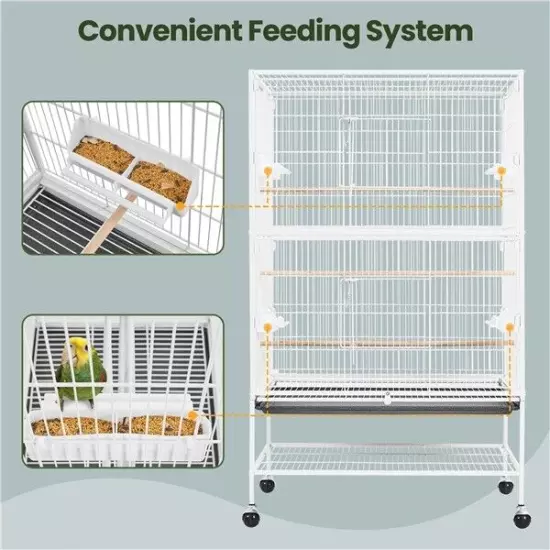 Large Parrot Cage Rolling Metal Bird Cage for Lovebird Cockatoo Conure