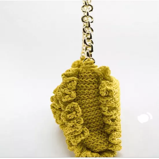 Zara light Mustard Cotton Ruffed Shoulder Bags