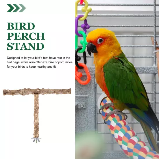 Bird Perch Stand Toy Natural Wooden Parrot Perch Bird Cage Branch Bird Perch #