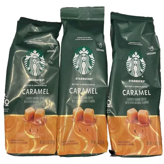 Starbucks Caramel Flavored Ground Coffee 11 Oz 3 Packages FREE NEXT DAY SHIPPING