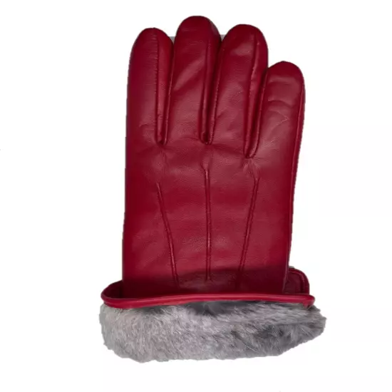 Women's Sheepskin Leather Full Lined Rabbit Fur Gloves