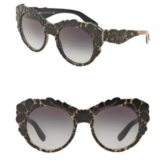 Dolce&Gabbana Floral Relief Sunglasses Black + Tissue Brown Hand Applied Flowers