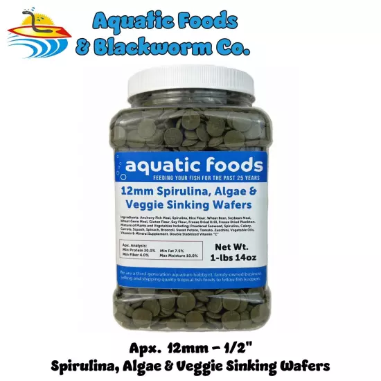 12mm - 1/2" Spirulina, Algae & Veggie Sinking Wafers for Bottom Feeders. WL-JAR