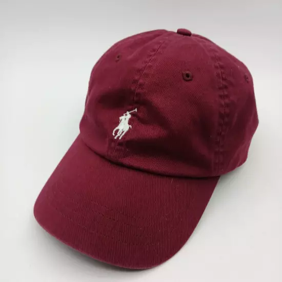 Polo Ralph Lauren Hat Cap Strap Back Burgundy Red White Pony Logo and Script