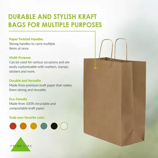 Brown Kraft Gift Bags 8x4x10 - Pack of 25 with Handles for Retail, Boutiques,...