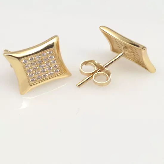 Mens 925 Sterling Silver Cz Square Stud Earrings Pave Studs 10mm Gold